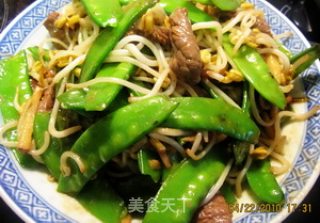 自发绿豆芽炒荷豆牛肉的做法