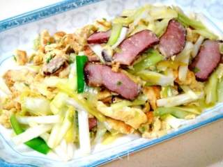 下饭小菜“韭黄鸡蛋炒腊肉”的做法