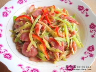蛇豆茄丝炒香肠的做法