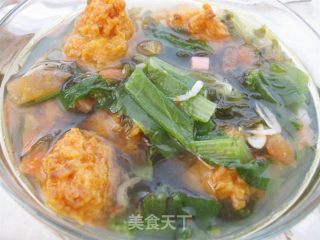 青菜虾米丸子汤（无油版）的做法