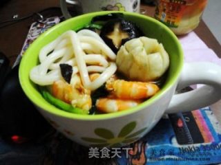 盐焗虾--海鲜乌冬汤面的做法