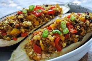 茄子船 – 茄子甜椒饭拌Feta羊奶酪的做法