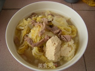 白菜叶冻豆腐肉丝汤的做法