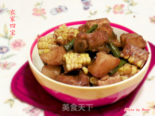 农家四宝（排骨 土豆 玉米 四季豆）的做法