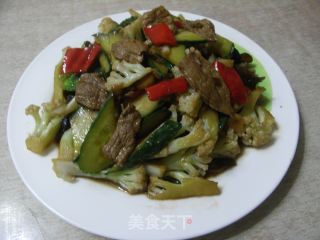 菜花黄瓜炒肉的做法