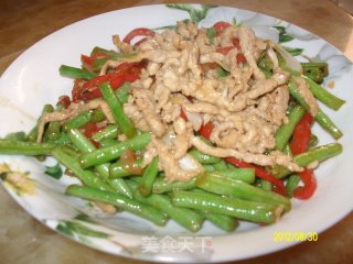 彩椒肉丝烧豇豆的做法