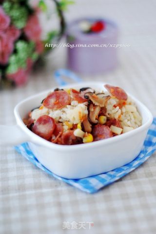 腊肠杂蔬焖饭的做法