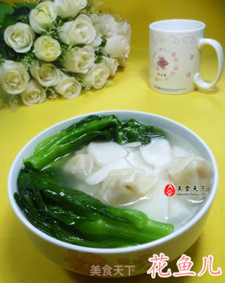 菜心鲜虾小馄饨年糕汤