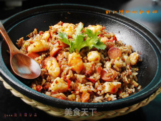 虾仁脆肠焖红米饭的做法