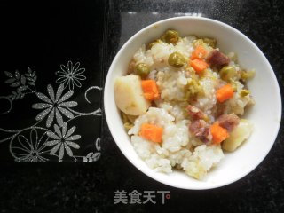豌豆香肠焖就米饭的做法
