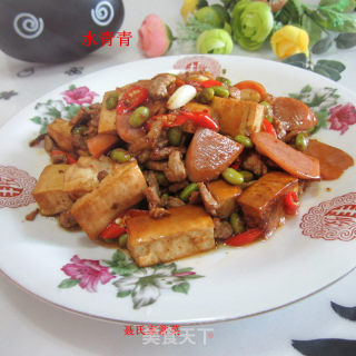 火腿豆腐黄豆炒肉的做法