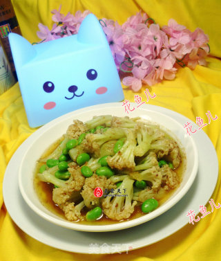 沙茶酱毛豆炒花菜的做法