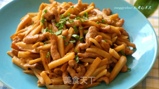 肉丝焖炒杏鲍菇的做法