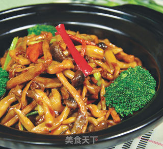 鲜炒菜心菌菇煲的做法