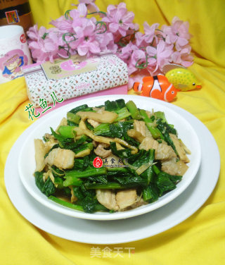 肉片水笋炒油菜蕻的做法