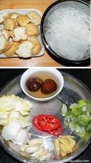 豆泡<油豆腐>粉丝的做法步骤：2