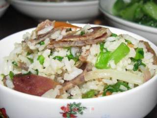 腊肠芥菜炒饭的做法步骤：2