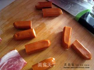 培根黑胡椒热狗卷的做法步骤：2