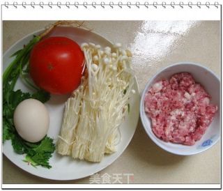 番茄金针菇肉末汤的做法步骤：2