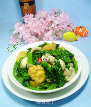 蘑菇油豆腐炒天菜芯的做法