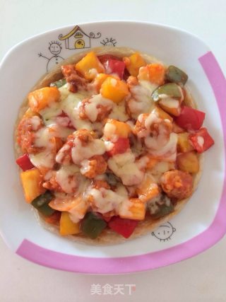 飞饼菠萝咕咾肉披萨（平底锅，微波版）的做法