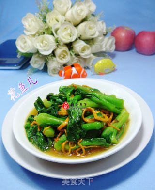 虫草菇炒菜芯的做法
