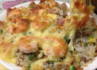 培根虾仁芝士焗饭的做法