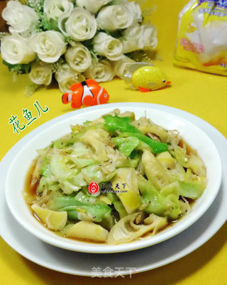虾皮笋尖炒牛心菜的做法