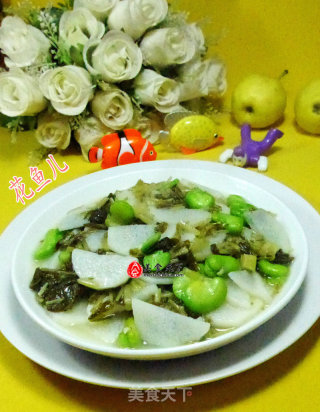 雪菜蚕豆炒山药的做法