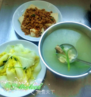 一次过做三餸一汤之～～排骨豆腐汤娃娃菜的做法