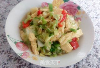 圆白菜虾米炒豆泡的做法