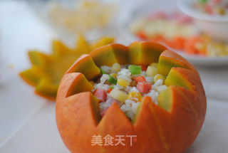 多彩杂蔬南瓜盅——米饭的新衣的做法步骤：5