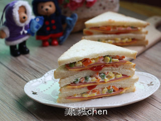 快手早餐（一）火腿杂蔬三文治的做法
