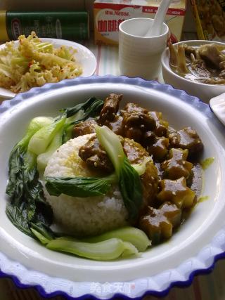 养眼开胃套餐（咖喱排骨浇饭and酸辣花菜)的做法步骤：6