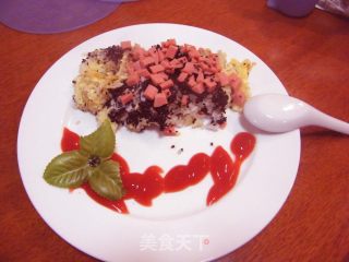 芝麻蛋煎米饭的做法步骤：2