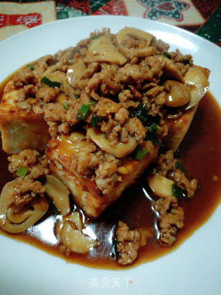 板烧豆腐烩鲜菇肉沫的做法