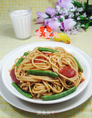 香干香肠梅豆炒面的做法