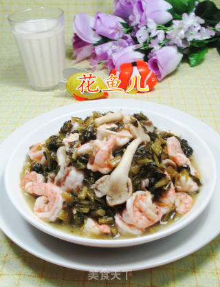 雪菜秀珍菇炒虾仁的做法