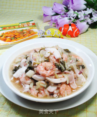 腌白菜炒海鲜的做法