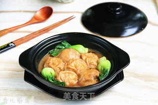 青菜烩油面筋塞肉的做法