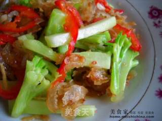 西兰花梗炒腊肠的做法步骤：2