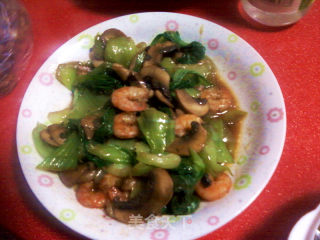 油菜虾仁蘑菇的做法步骤：9