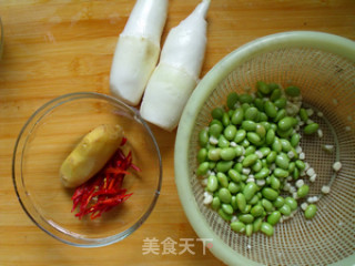茭白炒毛豆的做法步骤：1