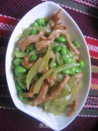 瓜皮肉丝炒毛豆的做法步骤：9