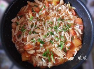 番茄金针菇烩肉丝的做法步骤：9