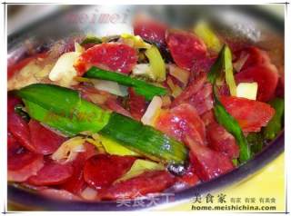 家常菜肴@@蒜苗腊肠的做法步骤：5