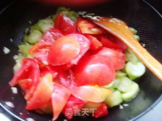 番茄丝瓜卤子面的做法步骤：6
