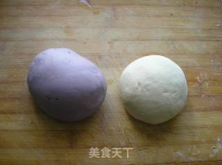 双色紫薯馒头结的做法步骤：2