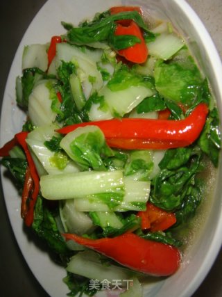 红椒炒黄叶菜的做法步骤：6