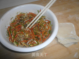 用馄饨皮做春卷的做法步骤：2